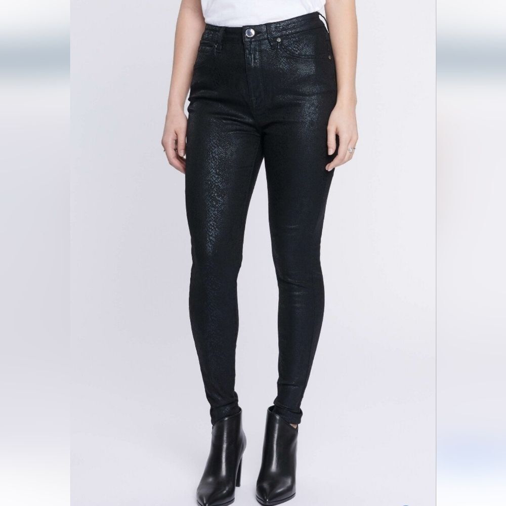 NWT Seven 7 Brand Ultra High Rise Viper Skinny Black Coated Jeans Size 12
